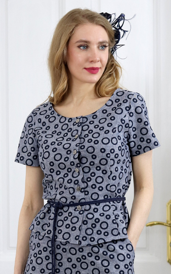 Jackie - princesový top z tmavo modrého ľanu s bavlnou