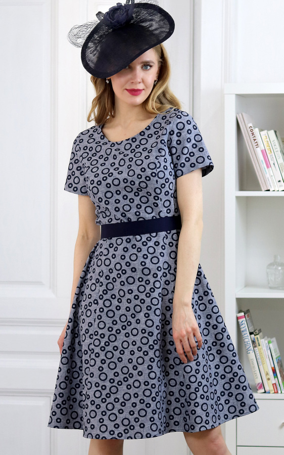 Gloria - princesové šaty z tmavo modrého ľanu s bavlnou