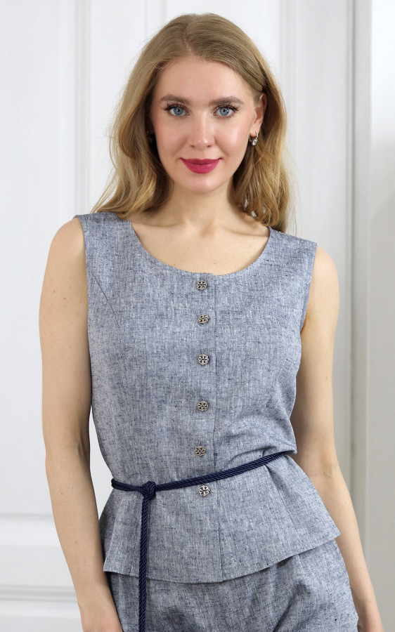 Maxine - tmavo modrá princesová vesta z ľanovej zmesi