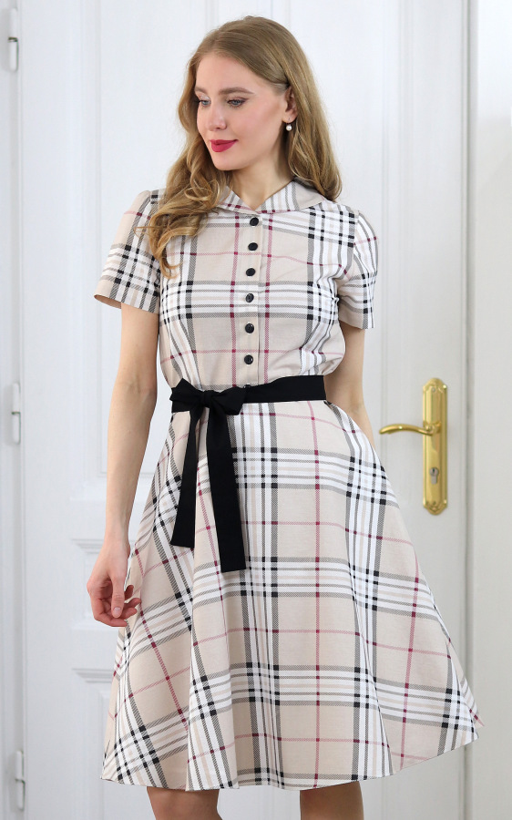 Francis - béžové kárované košeľové šaty