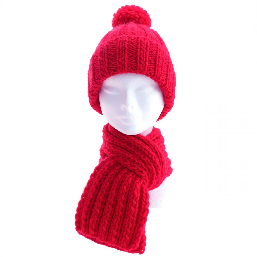 Pletený set - čiapka so šálom - červená
