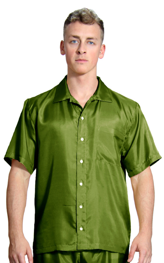 Olivovo zelená hodvábna košeľa a šortky, veľkosť M