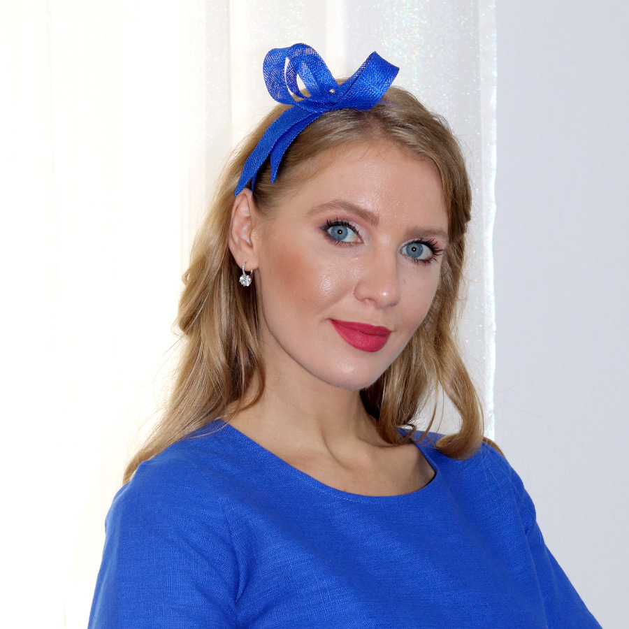 Rachel - modrá mašľa na čelenke