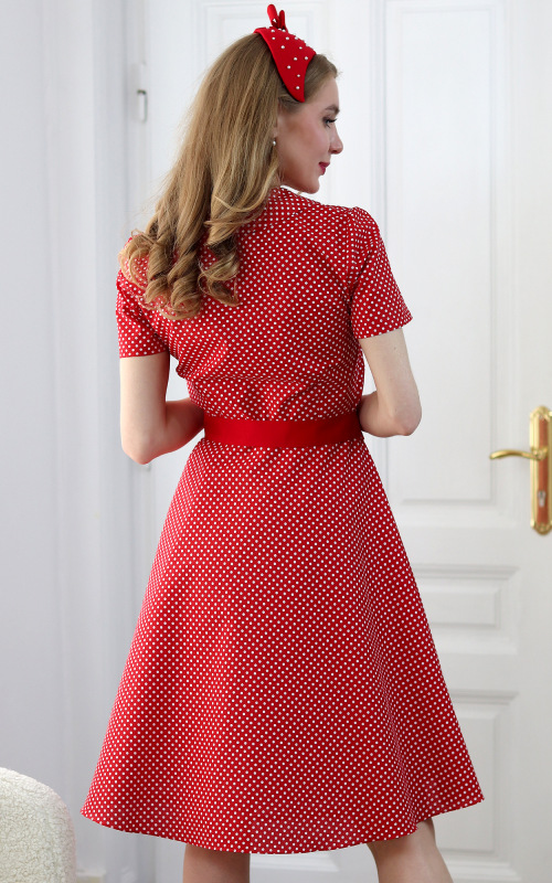 Colette - červené košeľové šaty s bielymi bodkami 8