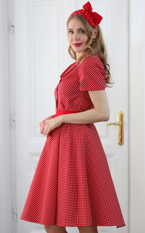 Colette - červené košeľové šaty s bielymi bodkami 7