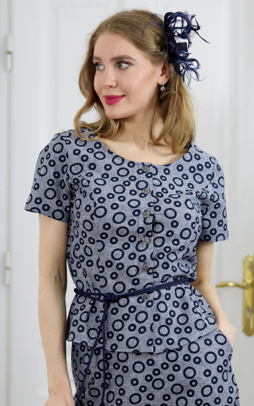 Jackie - princesový top z tmavo modrého ľanu s bavlnou 1