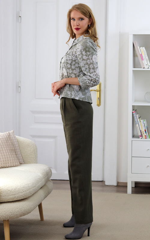 Maxine - khaki ľanové nohavice 3