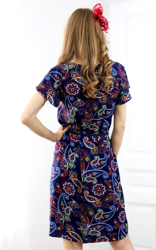 Ellie - viskózové šaty orientálnym vzorom na tmavo modrom podklade 4