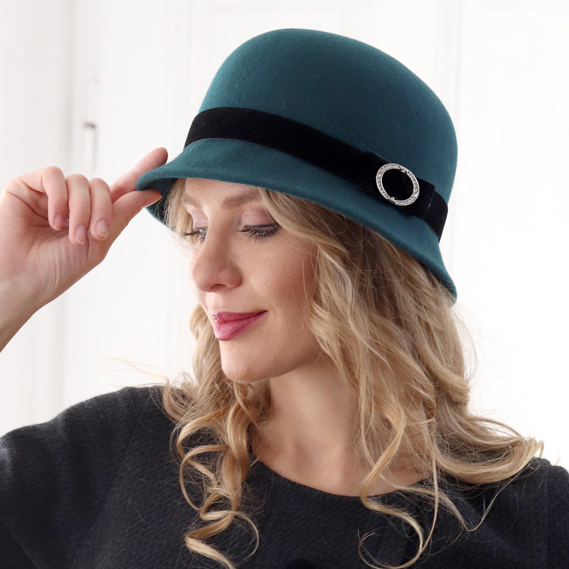Kelly - petrolejový cloche klobúk 2