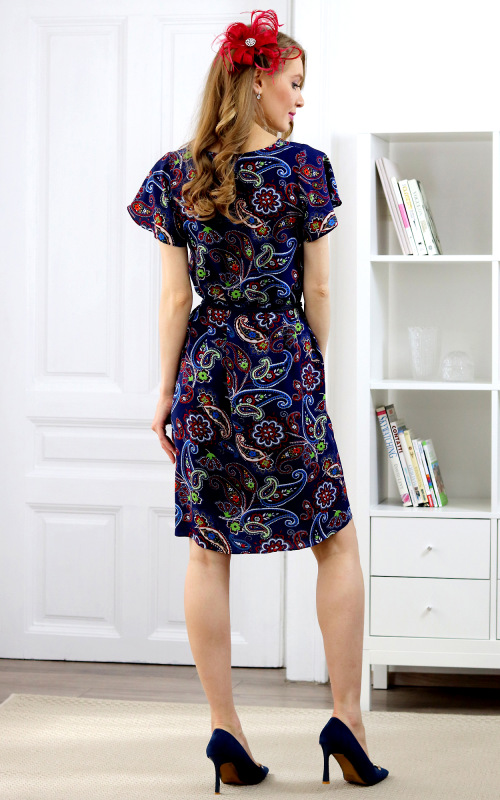 Ellie - viskózové šaty orientálnym vzorom na tmavo modrom podklade 5
