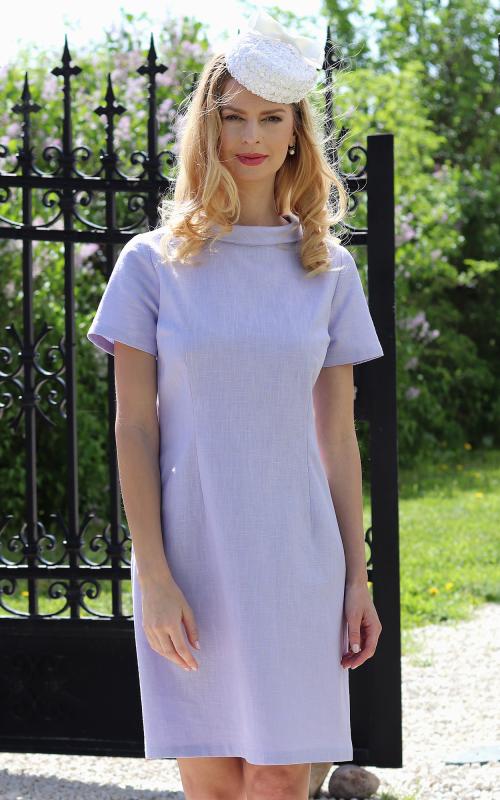 Audrey - fialové ľanové šaty s límčekom