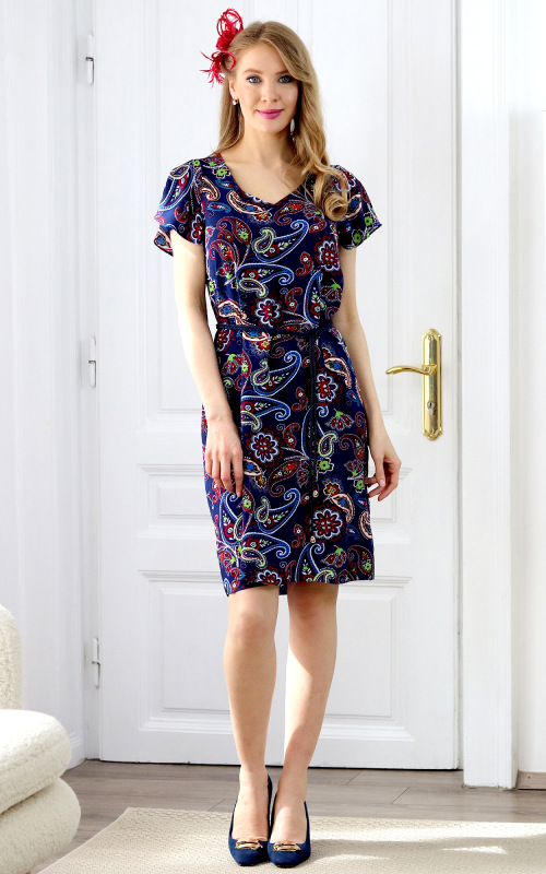 Ellie - viskózové šaty orientálnym vzorom na tmavo modrom podklade 1