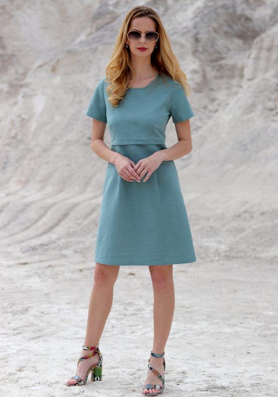 Sienna - ľanové A-čkové šaty šedo zelené