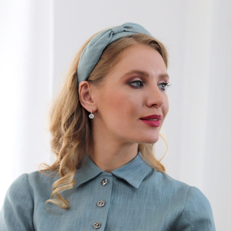 Nicole - zeleno šedá ľanová čelenka 1