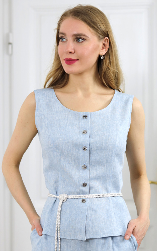 Maxine - bledo modrá princesová vesta z ľanovej zmesi