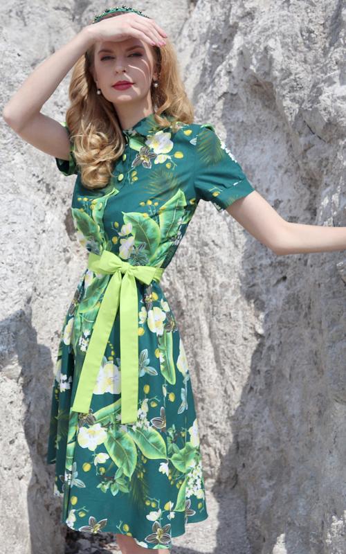 Amber - košeľové šaty zelené