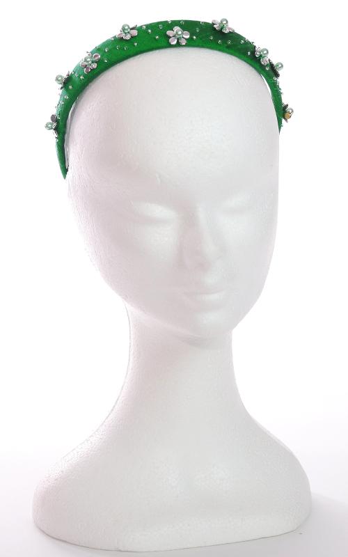 Kvetinky - hodvábna čelenka zelená