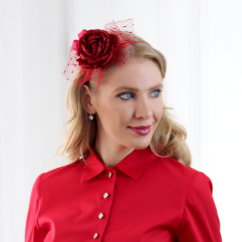 Rosa - červený fascinátor s hodvábnou ružou 1