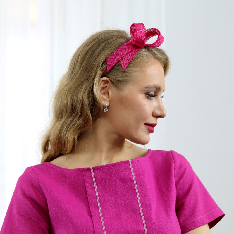 Rachel - tmavo ružová mašľa na čelenke 1