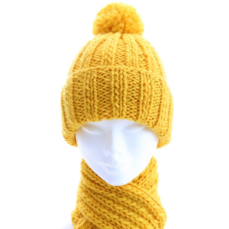 Pletený set - čiapka so šálom - žltá
