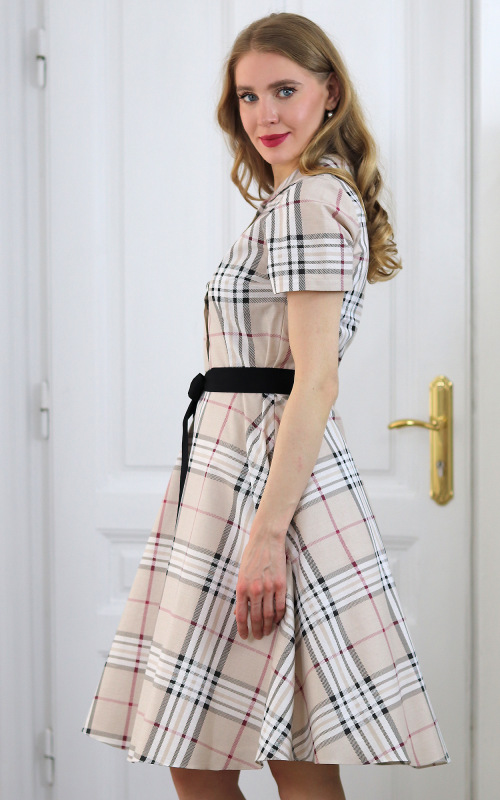 Francis - béžové kárované košeľové šaty 6