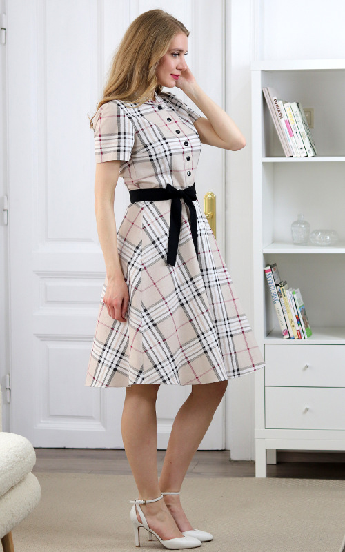 Francis - béžové kárované košeľové šaty 3