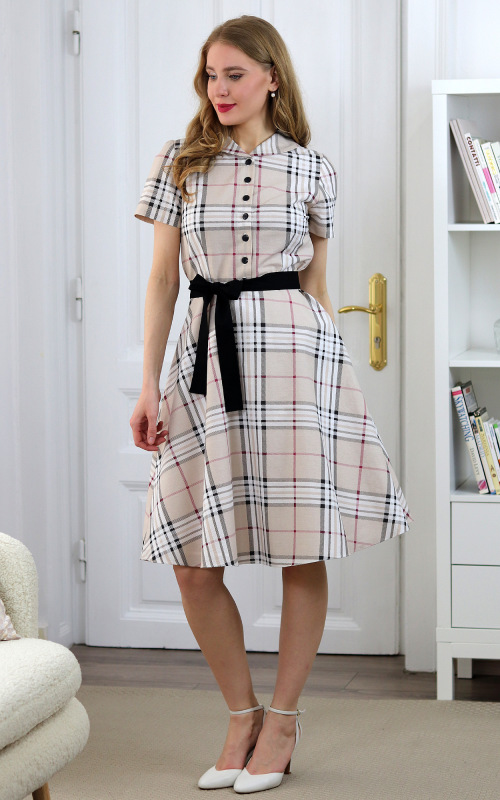 Francis - béžové kárované košeľové šaty 1