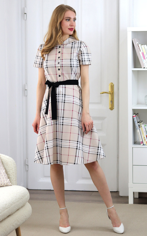 Francis - béžové kárované košeľové šaty 2