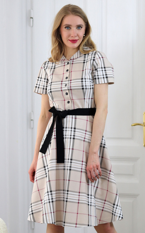 Francis - béžové kárované košeľové šaty 5