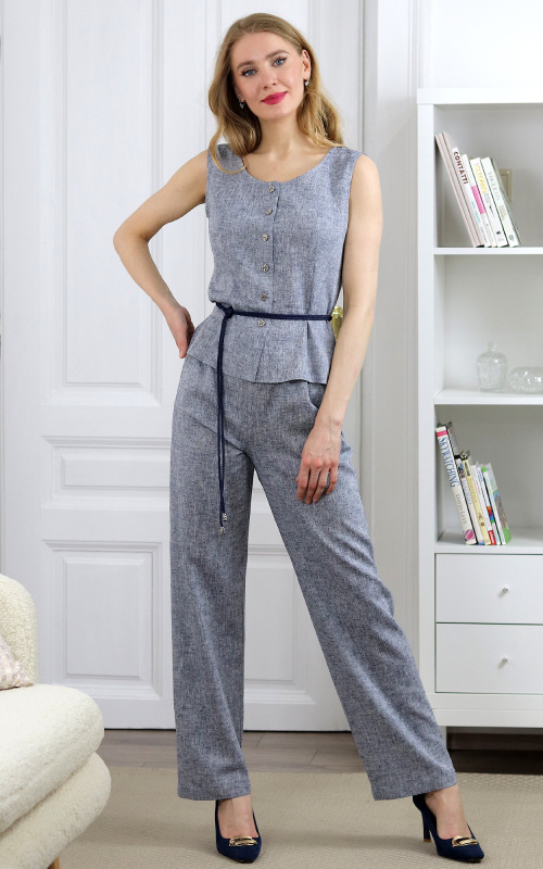 Maxine - tmavo modrá princesová vesta z ľanovej zmesi 6