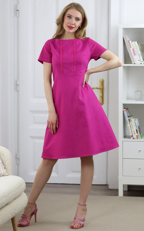 Thelma - cyklámenové luxusné šaty z ľanu 1