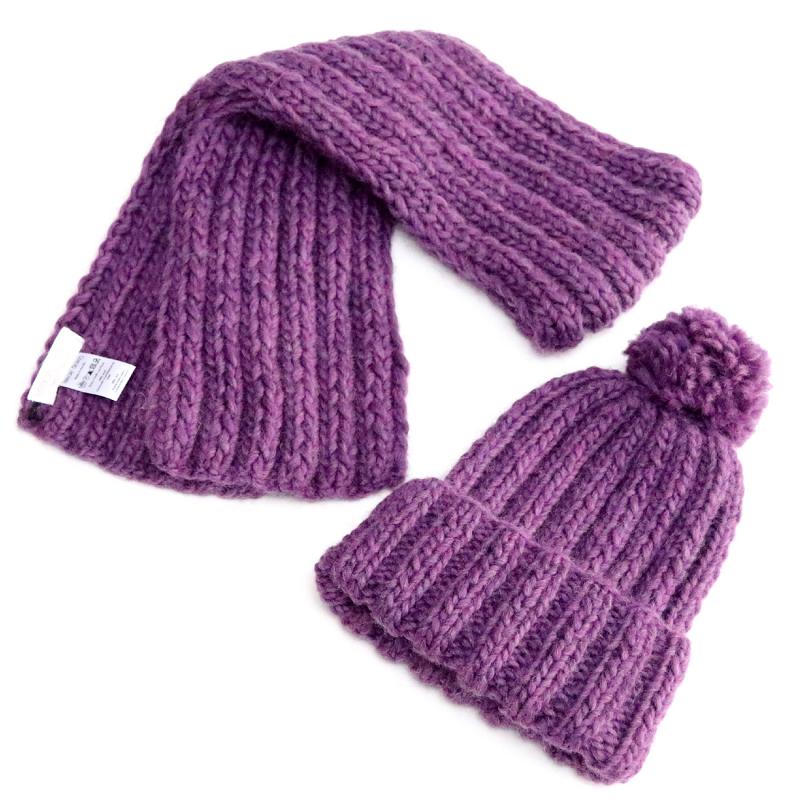 Pletený set - čiapka so šálom - fialová