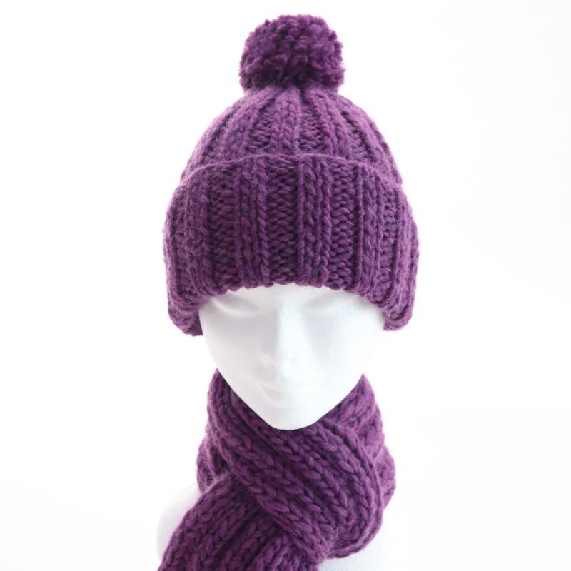 Pletený set - čiapka so šálom - fialová