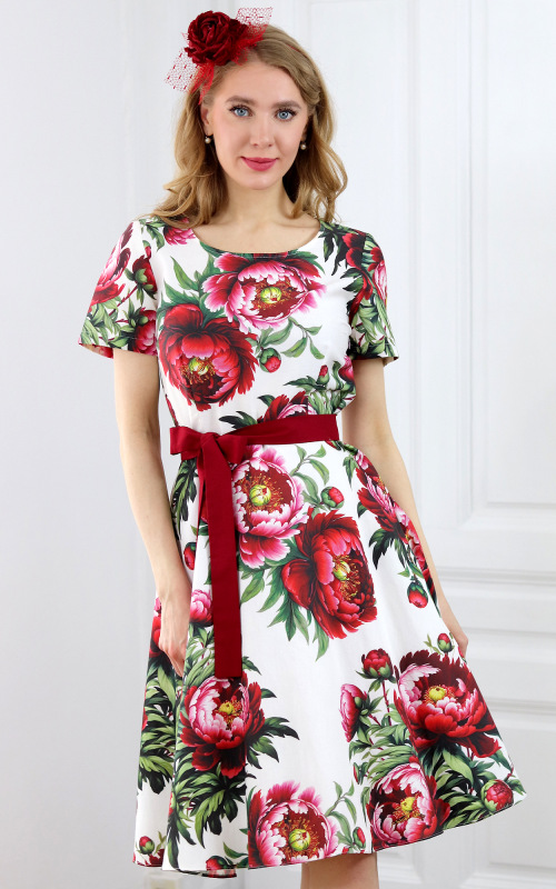 Peony - letné šaty s pivonkami na bielom podklade, autorská potlač 4