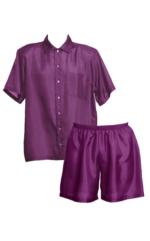 Fialová hodvábna košeľa a šortky, veľkosť M 3