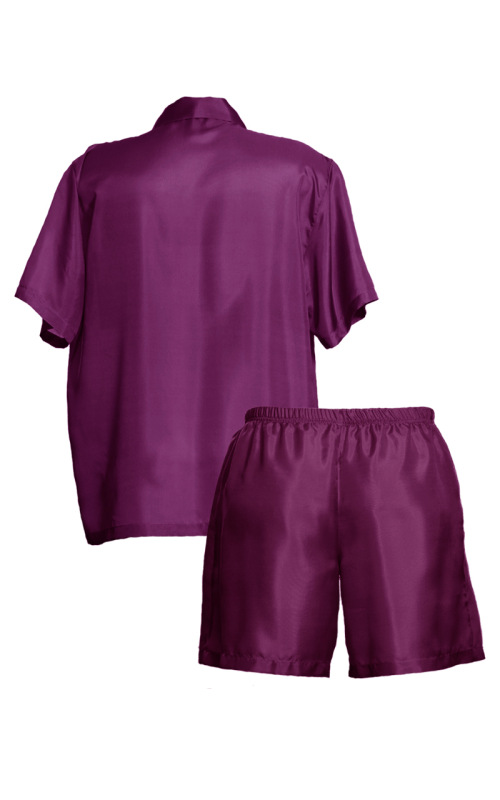 Fialová hodvábna košeľa a šortky, veľkosť M 2