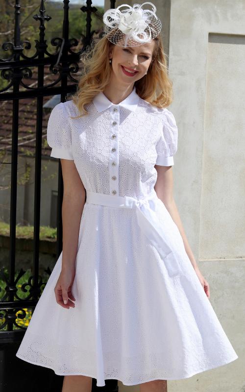 Melanie - košeľové šaty z bielej madeiry