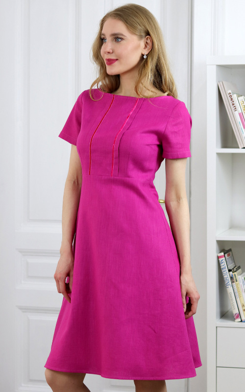 Thelma - cyklámenové luxusné šaty z ľanu 6