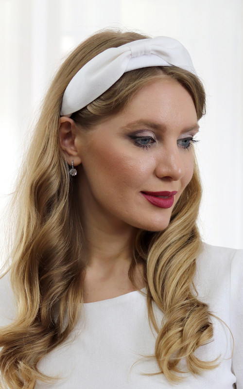 Nicole - ľanová čelenka slonovinová biela 2