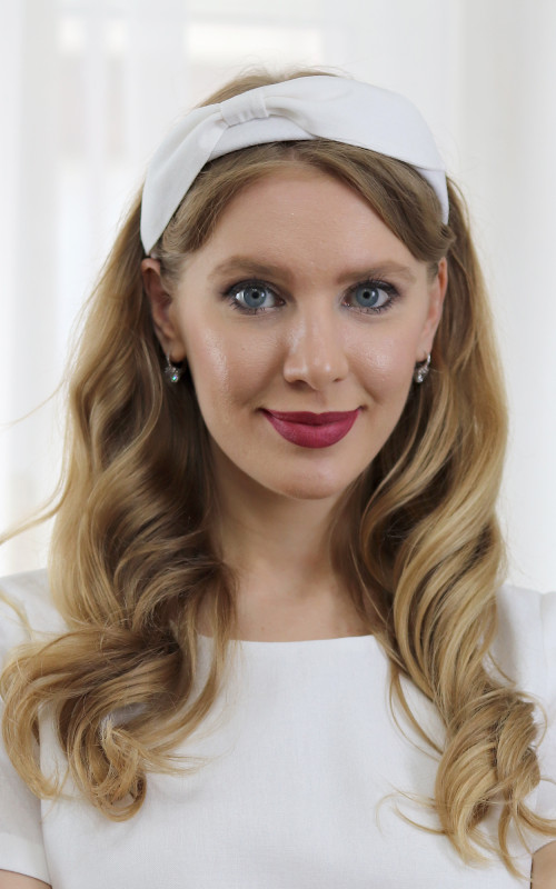 Nicole - ľanová čelenka slonovinová biela