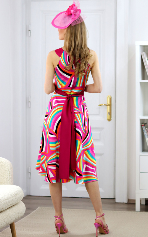 Tiffany - pestrofarebné fuchsiové šaty s polkolovou sukňou 3