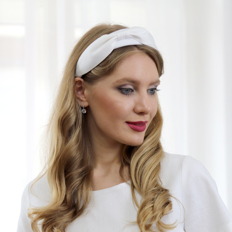 Nicole - slonovinová biela ľanová čelenka 1