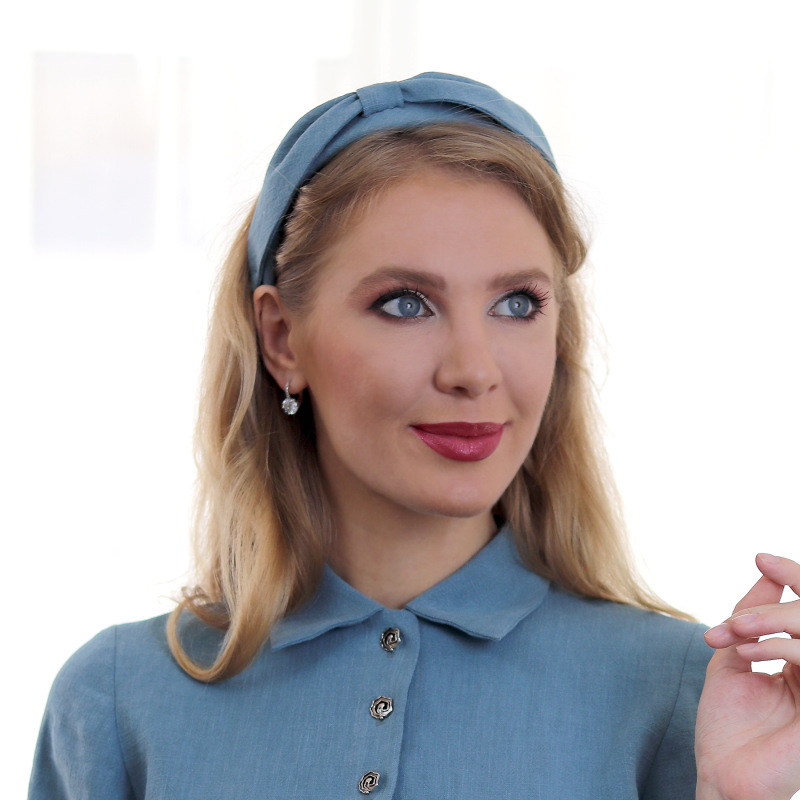 Nicole - modro šedá ľanová čelenka 1