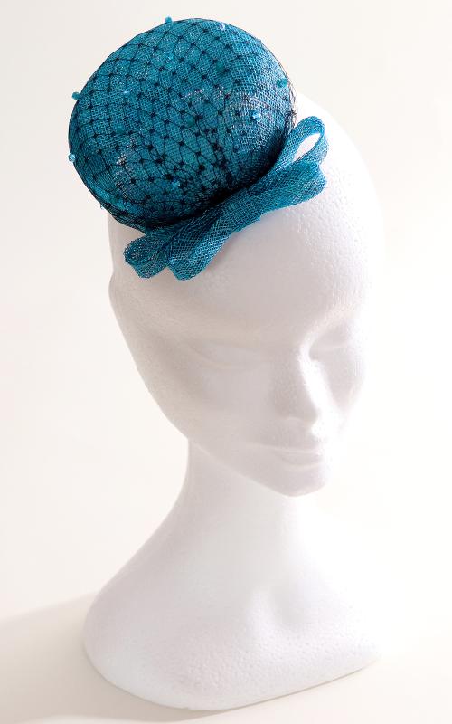 Modrý gombík - retro klobúčik s mašľou