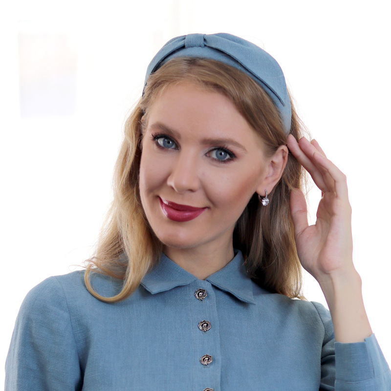 Nicole - modro šedá ľanová čelenka 2