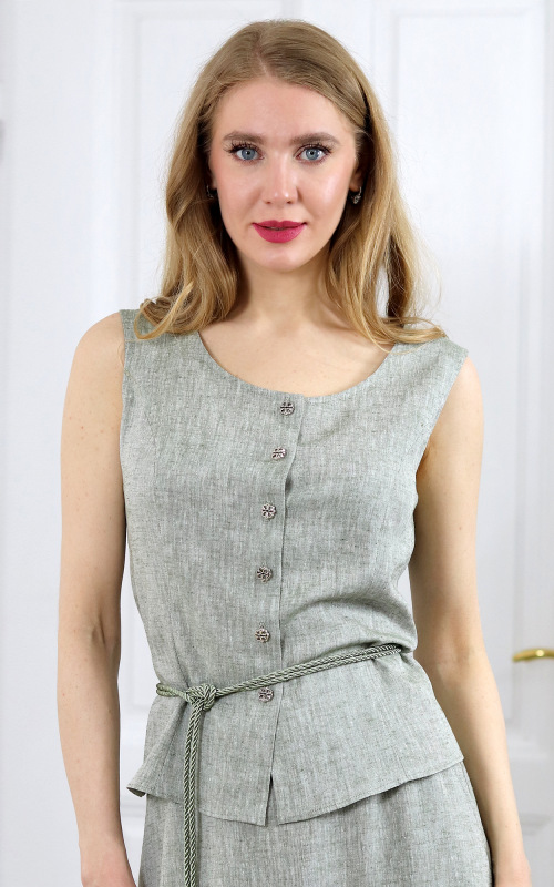 Maxine - khaki princesová vesta z ľanovej zmesi