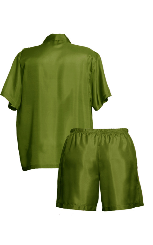 Olivovo zelená hodvábna košeľa a šortky, veľkosť M 2