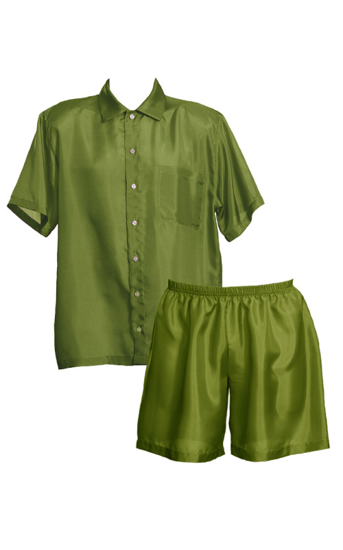 Olivovo zelená hodvábna košeľa a šortky, veľkosť M 1