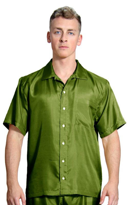 Olivovo zelená hodvábna košeľa a šortky, veľkosť M