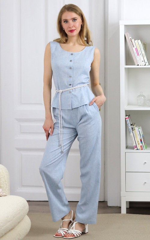 Maxine - bledo modré nohavice z ľanovej zmesi 1